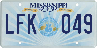 MS license plate LFK049