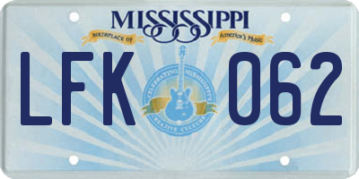 MS license plate LFK062
