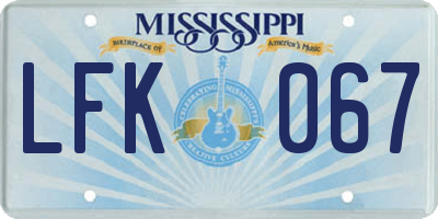 MS license plate LFK067