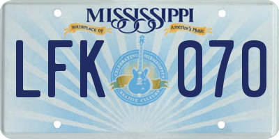 MS license plate LFK070