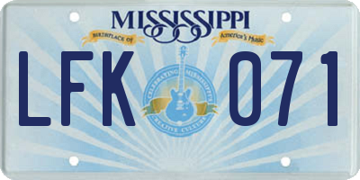 MS license plate LFK071