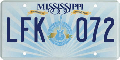 MS license plate LFK072