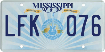 MS license plate LFK076