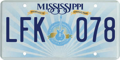 MS license plate LFK078