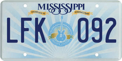 MS license plate LFK092