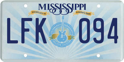 MS license plate LFK094