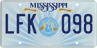 MS license plate LFK098
