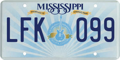 MS license plate LFK099
