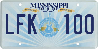 MS license plate LFK100
