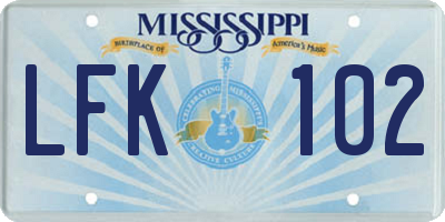 MS license plate LFK102