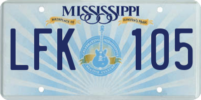 MS license plate LFK105