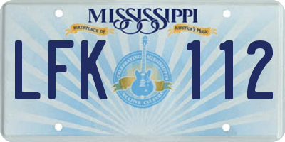 MS license plate LFK112