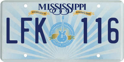 MS license plate LFK116
