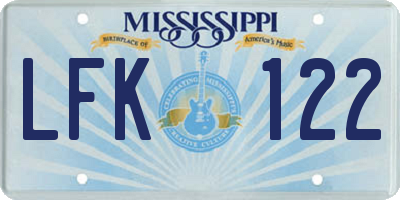 MS license plate LFK122