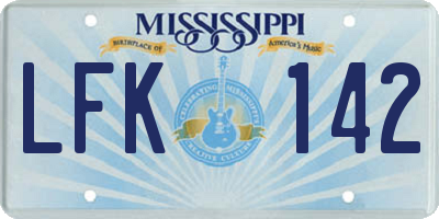 MS license plate LFK142