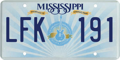 MS license plate LFK191