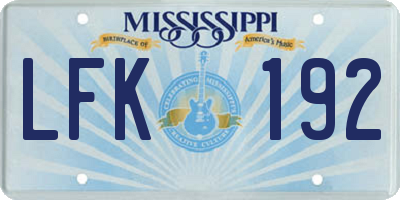 MS license plate LFK192