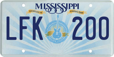 MS license plate LFK200