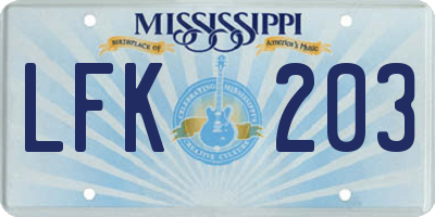 MS license plate LFK203