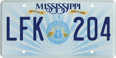 MS license plate LFK204