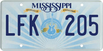 MS license plate LFK205