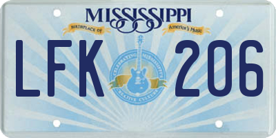 MS license plate LFK206