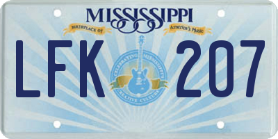 MS license plate LFK207
