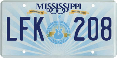 MS license plate LFK208