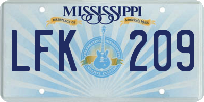 MS license plate LFK209