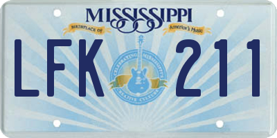 MS license plate LFK211