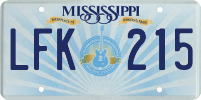 MS license plate LFK215