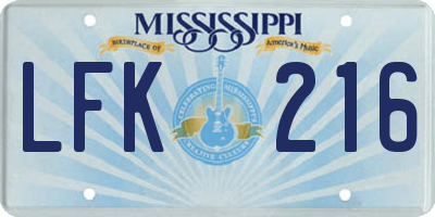 MS license plate LFK216