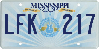 MS license plate LFK217