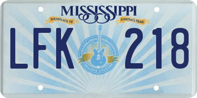 MS license plate LFK218