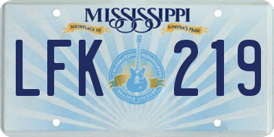 MS license plate LFK219