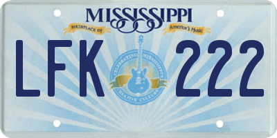 MS license plate LFK222