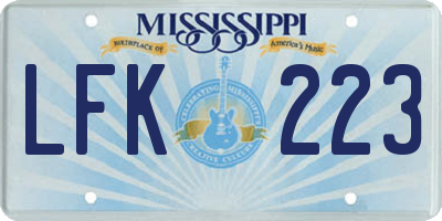 MS license plate LFK223
