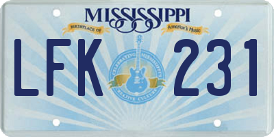 MS license plate LFK231
