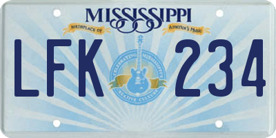 MS license plate LFK234