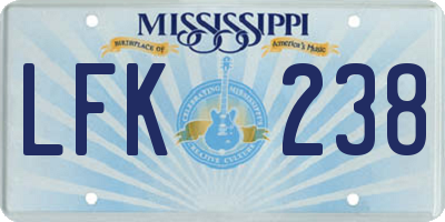 MS license plate LFK238