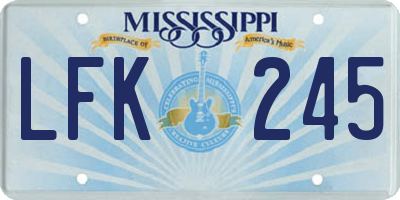 MS license plate LFK245