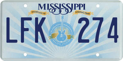 MS license plate LFK274