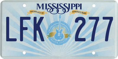 MS license plate LFK277