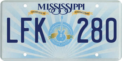 MS license plate LFK280