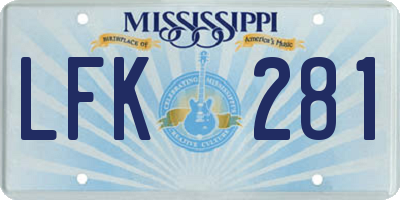 MS license plate LFK281