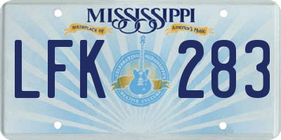 MS license plate LFK283