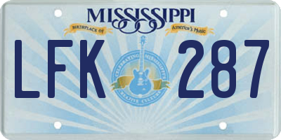 MS license plate LFK287