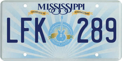 MS license plate LFK289