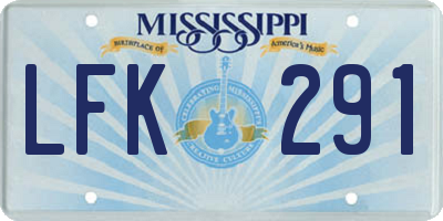 MS license plate LFK291