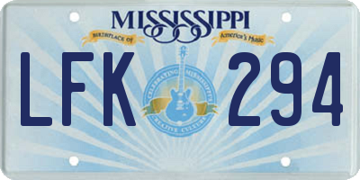 MS license plate LFK294